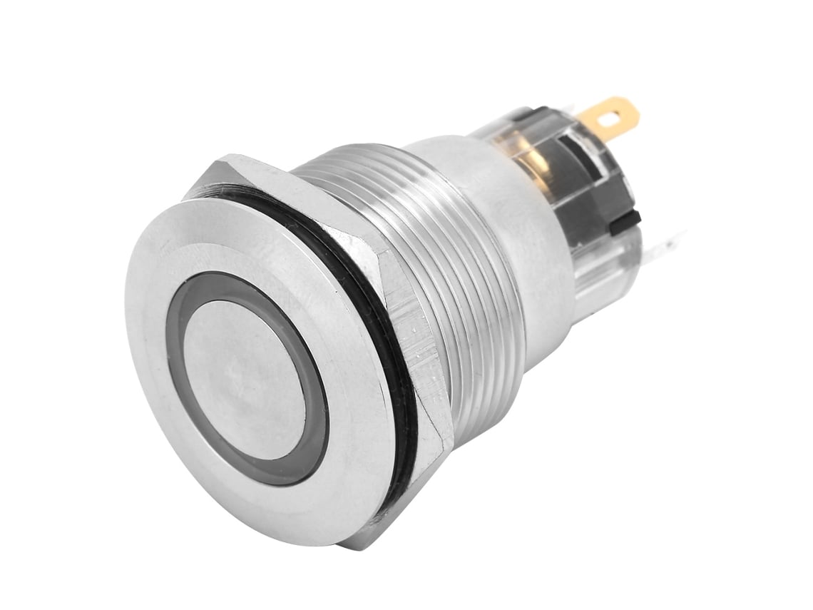 Interruptor Push button de Aço Inox com Luz Anel Plana Auto bloqueio