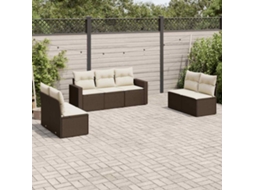 Conjunto de Sofás 7 Peças Jardim C/ Almofadões Vime Pe Castanho Dkd Home Decor