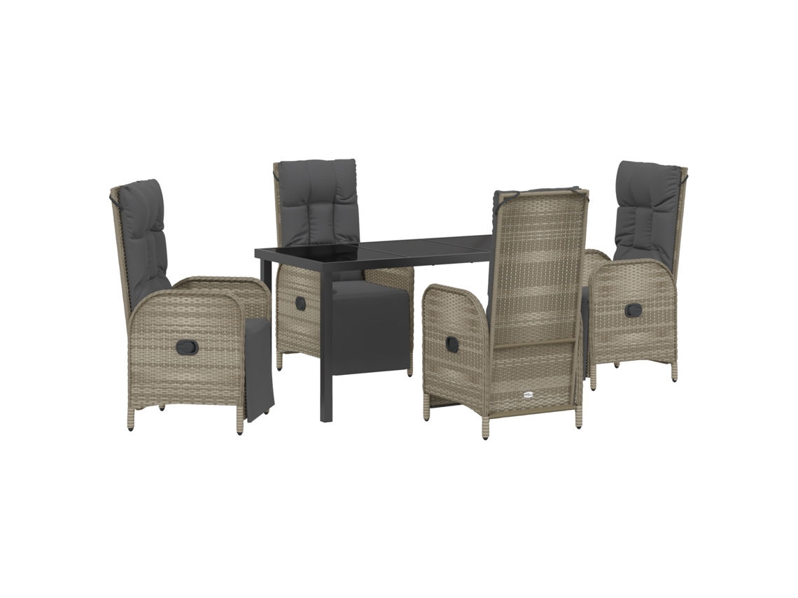 Conjunto 5 Conjunto De Jantar Para Jardim Vidaxl Cinzento Vime Pe (140 X 70 X 73 Cm)