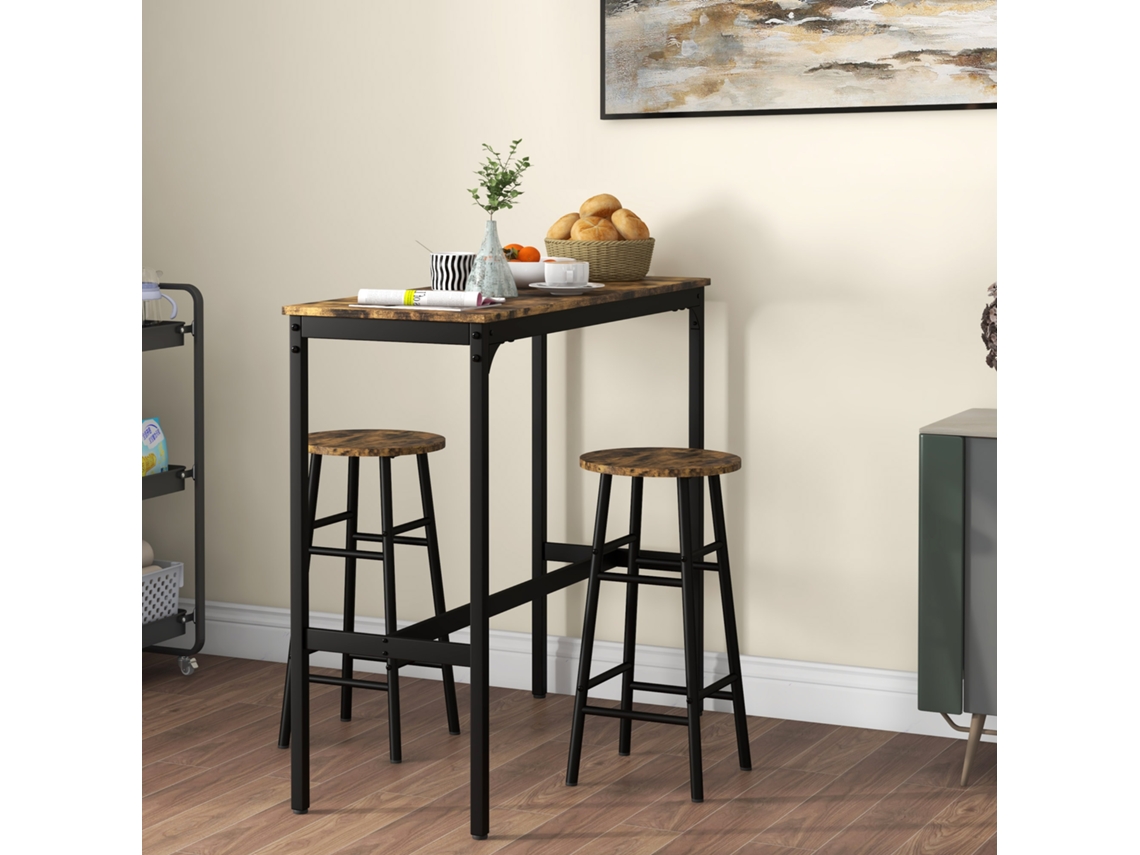 Mesa E Banco De Bar, Em Mdf, Aço, 90 X 40 X 105 Cm