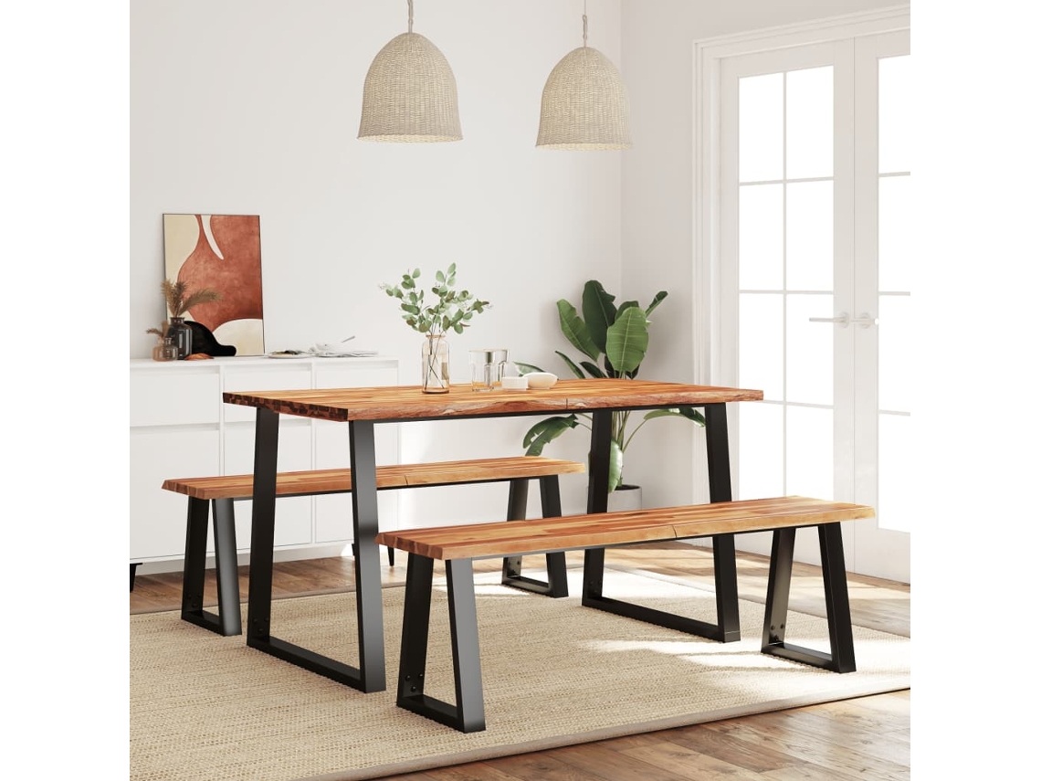 Vidaxl 3 Pcs Conjunto De Jantar C/ Bordas Vivas Acácia Maciça