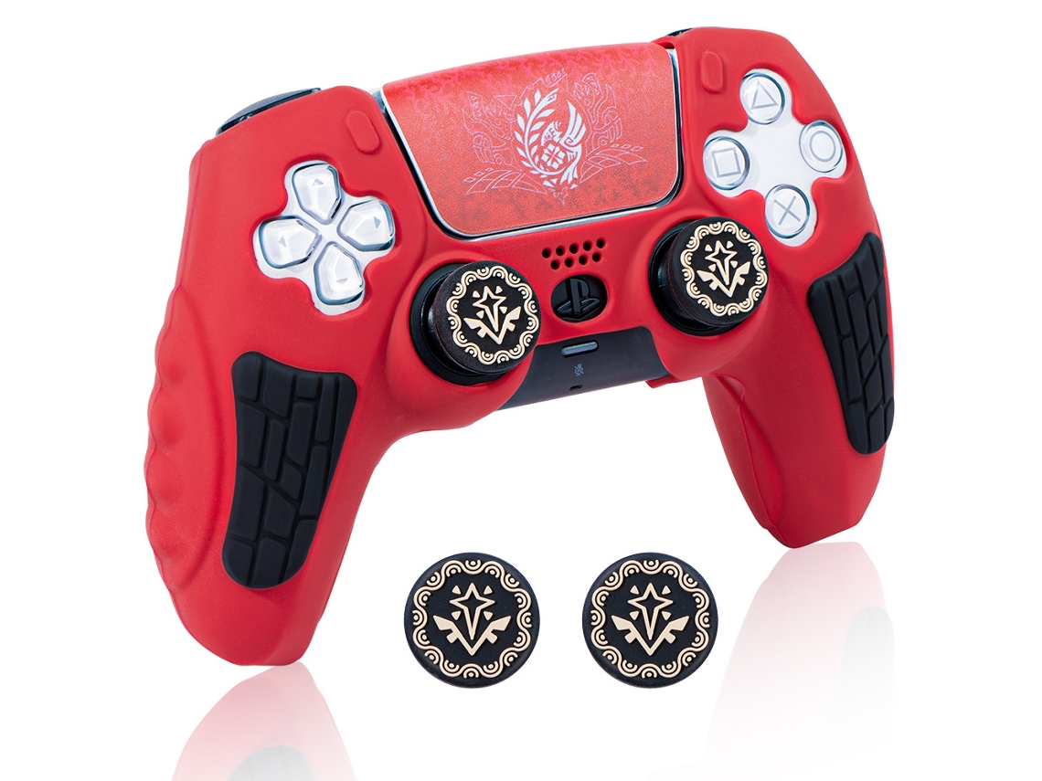 Capa De Silicone Para Controle Ps5, Com Capas De Joystick E Adesivo Para Touchpadczhhmart (vermelho)