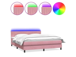 Cama Box Spring com Colchão e Led Rosa Veludo MAISON EXCLUSIVE (180x210 cm)
