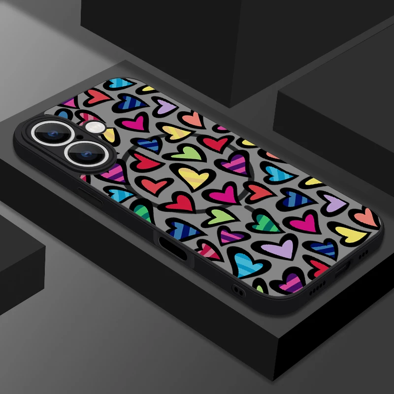 Capa Rígida Magnética Com Estampa De Coração Para Iphone 17 Pro Max (preta)