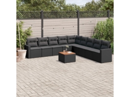 Vidaxl 10 Pcs Conjunto Sofás De Jardim C/ Almofadões Vime Pe Preto