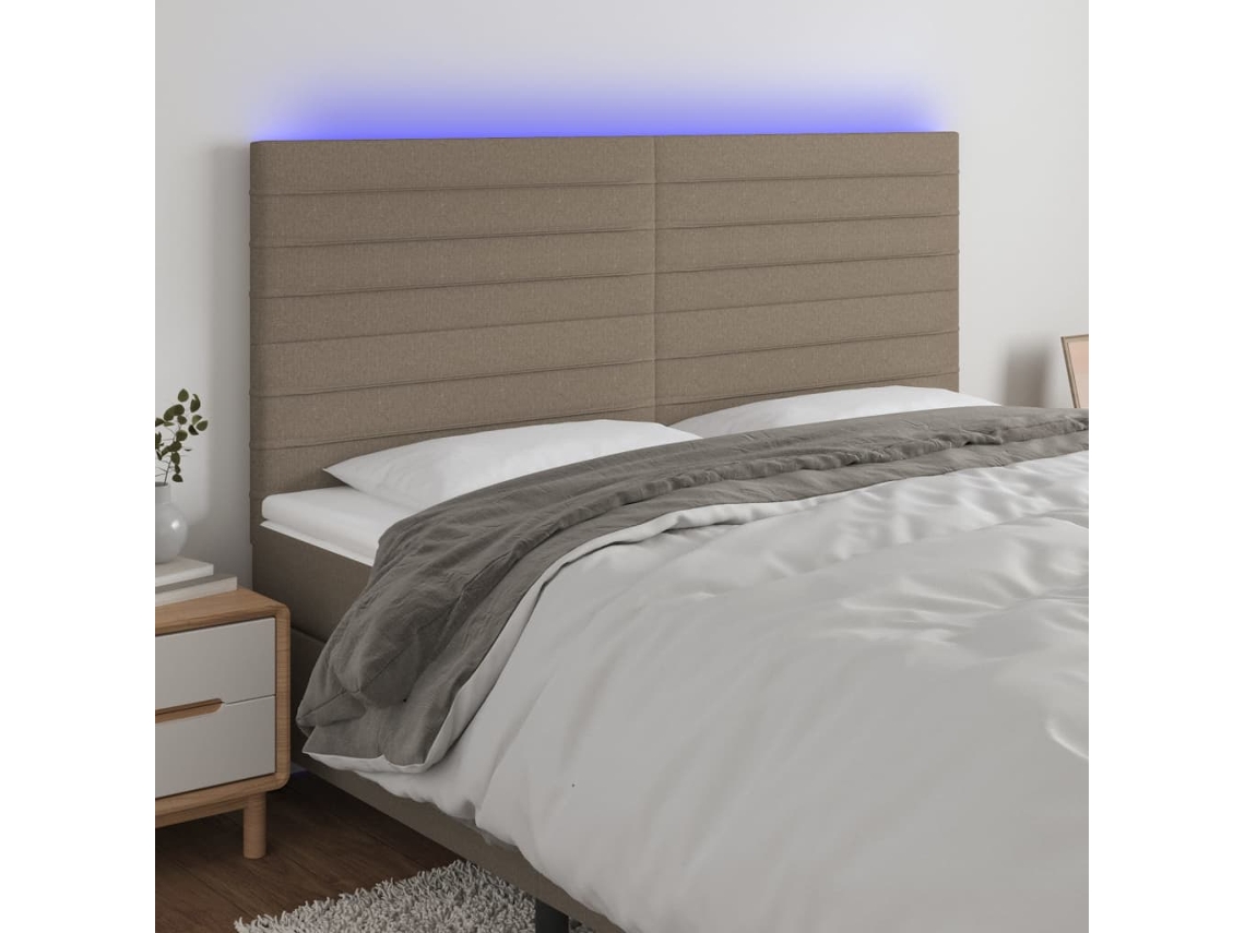 Cabecero con LED Tela 200x5x118/128 cm Gris-marrón