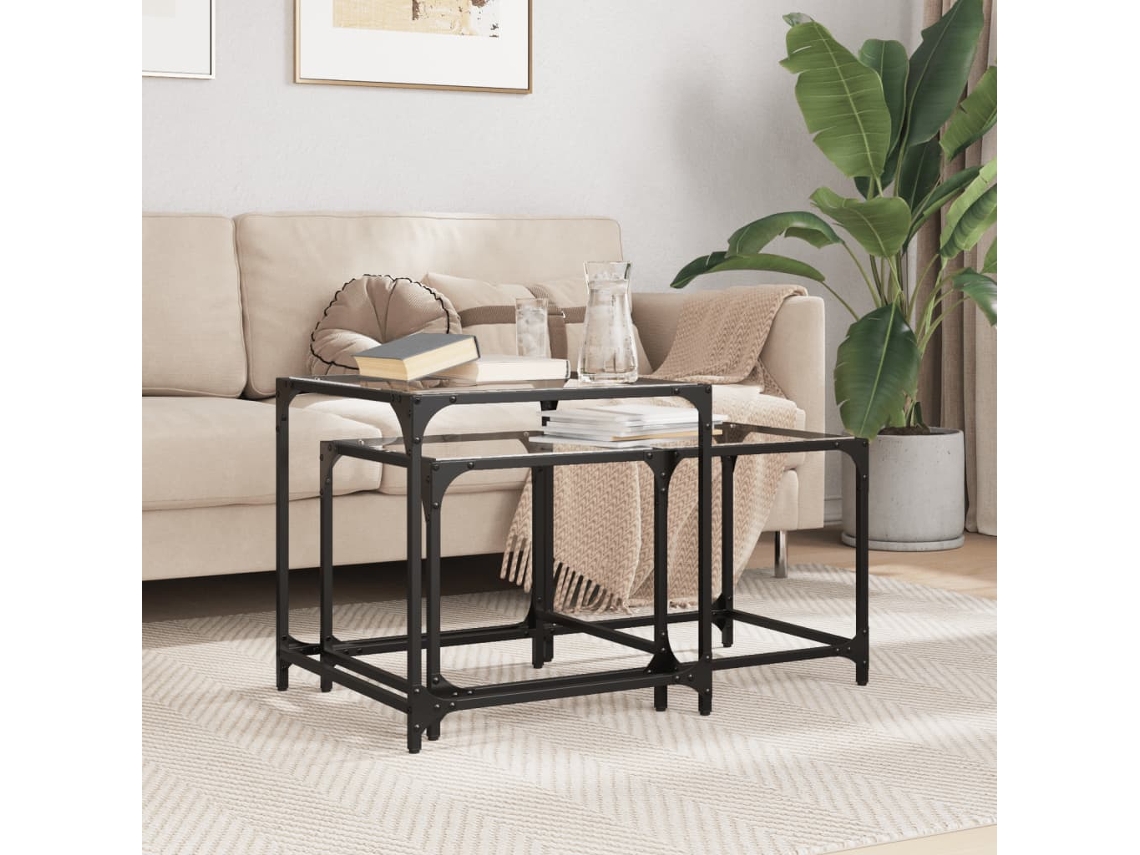 Vidaxl Mesas De Centro Encastrar 2 Pcs C/ Tampo Vidro Transparente Aço