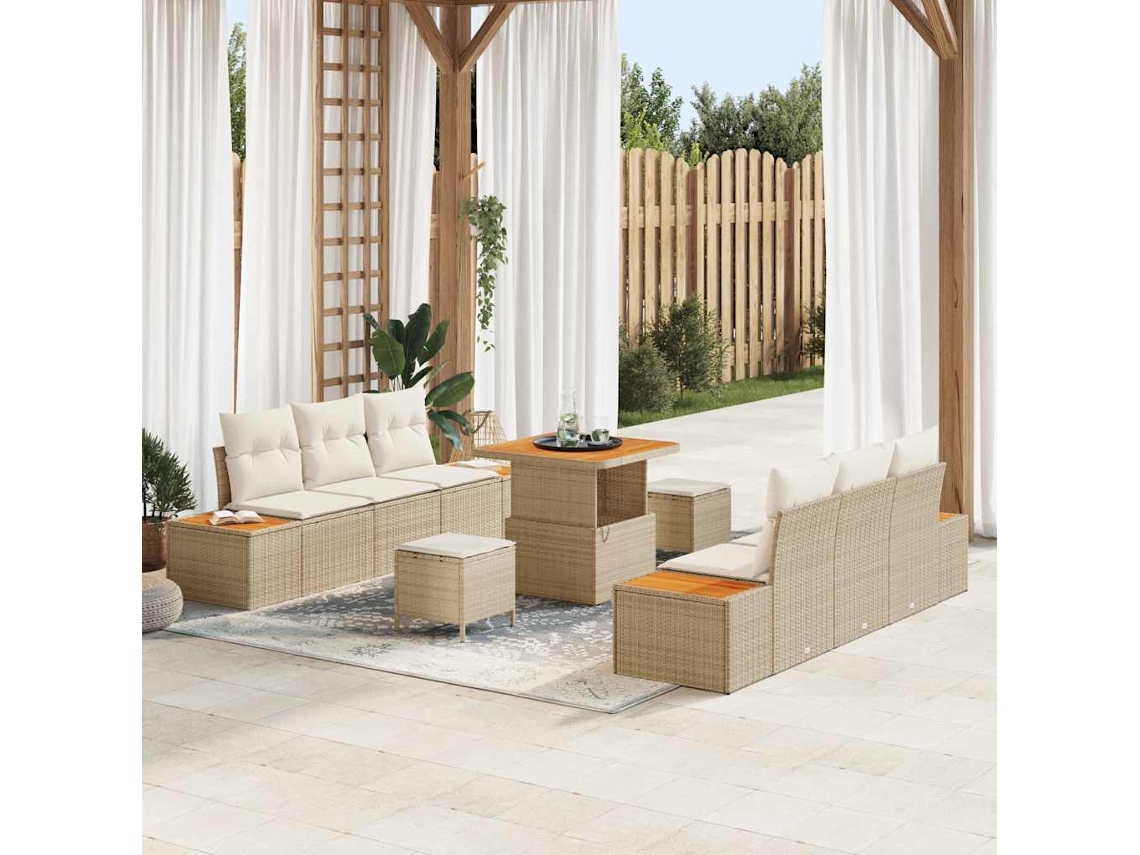 Vidaxl Conjunto De Sofá De Jardim 9 Unid. 8-número De Lugares Bege