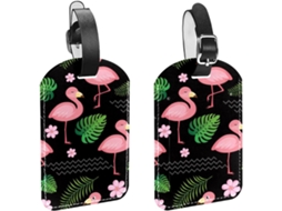 Conjunto De 2 Etiquetas Bagagem Em Imitação Couro Com Estampa Flamingo