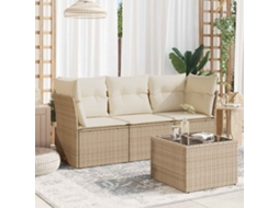 Vidaxl 4 Pcs Conjunto De Sofás Para Jardim C/ Almofadões Vime Pe Bege