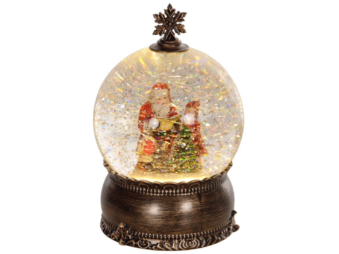 Bola de Neve Natal com Música e Luzes (Papai Noel e Criança, Bronze) | S/MARCA