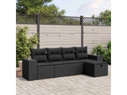 Vidaxl 5 Pcs Conjunto Sofás De Jardim Com Almofadões Vime Pe Preto