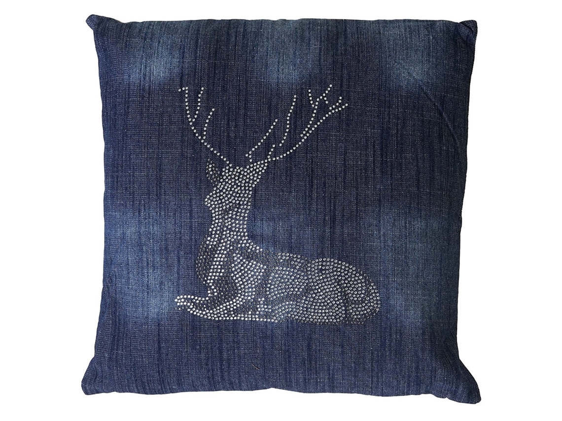 Coussin Bleu Avec Motif Cerf Effet Brillant 45x45 Cm Déhoussable Dec04074