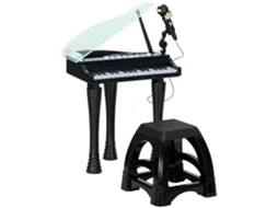 Piano Infantil De 32 Teclas Com Microfone, Banquinho, Luzes, 22 Músicas E 4 Sons, 37x30,5x60,4 Cm, Preto