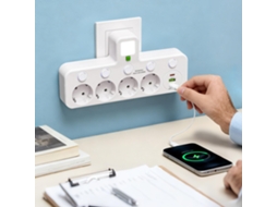 Adaptador Mural Doméstico/escritório Com 4 Tomadas Europeias, Usb-c, 2 Usb-a E Interruptores Independentes