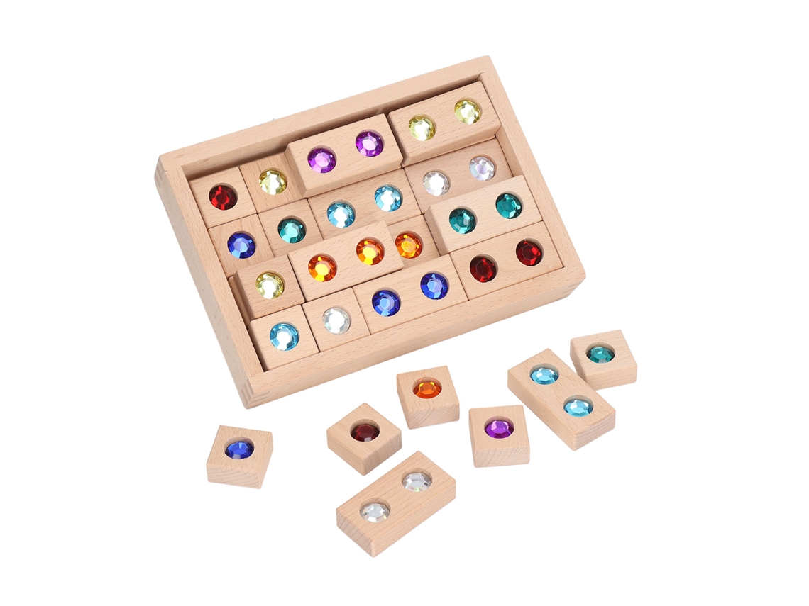 Primerox 32 Blocos de Montar de Madeira Sensorial Infantil para Crianças com Cores Várias