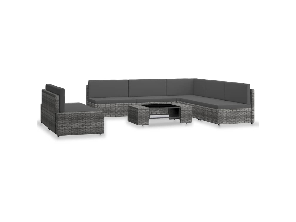 Vidaxl 7 Pcs Conjunto Lounge De Jardim Vime Pe Cinzento