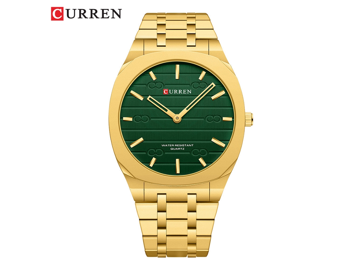 Relógio de Pulso Masculino de Negócios em Aço Inoxidável com Mecanismo de Quartzo e Mostrador Quadrado Dourado Impresso em 3d . MDUG (dourado e Verde)