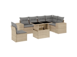 Conjunto de 7 Sofás para Jardim com Almofadões Vime Pe Bege MAISON EXCLUSIVE (7 pcs)