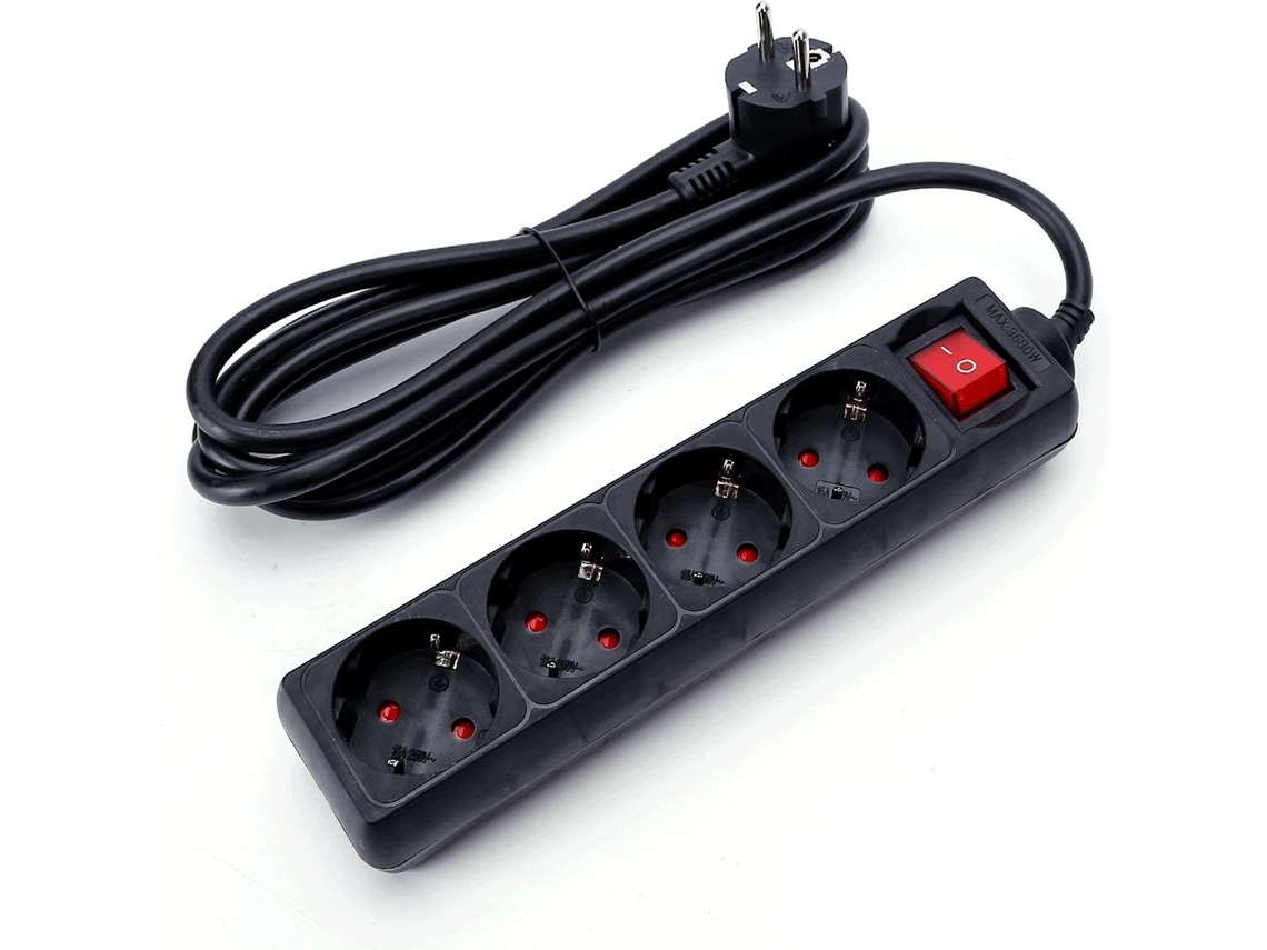 Aigostar Régua de Tomadas com 4 Tomadas, Extensor de Tomadas com Cabo de 3 Metros e Interruptor, Preto.