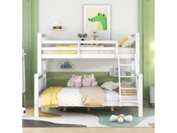 Beliche 90x200 e 140x200cm com escada, guarda corpo, estrutura de pinho, capacidade 120kg, sem colchão, branco KOMHTOM