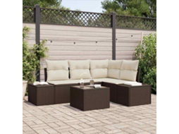 Vidaxl Conjunto De Sofá De Jardim Marrom E Creme Vime Pe