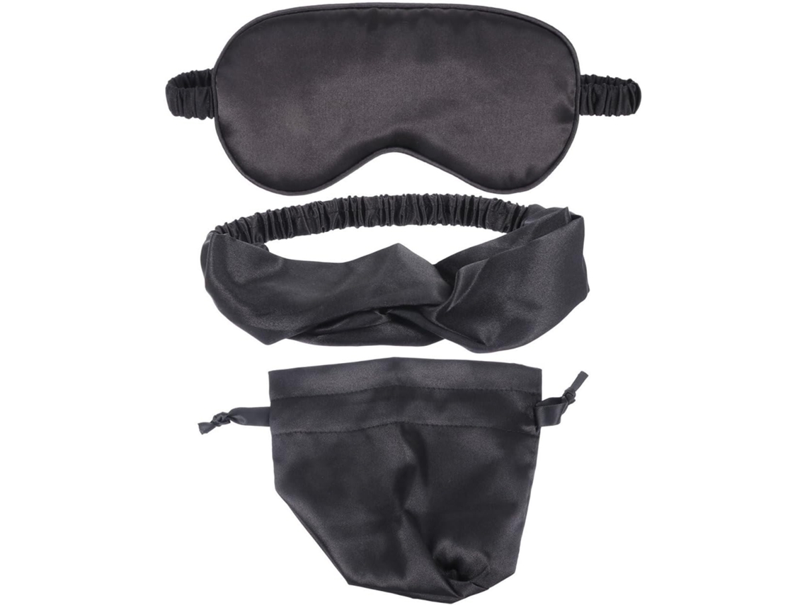Conjunto De 3 Peças Máscara Dormir E Bolsa Seda Roxa Com Faixa Para Cabelo