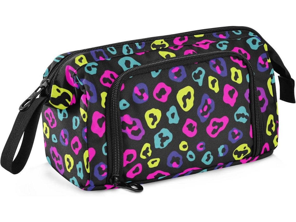 Estojo Multifuncional com Estampa de Leopardo Azul, Roxo e Preto, Grande Capacidade, para Adolescentes. 24 X 9