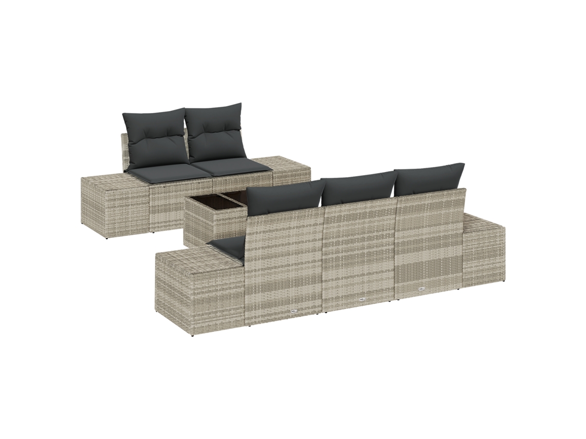 Conjunto 6 Conjunto De Sofá De Jardim Vidaxl Cinzento-claro Vime Pe (55 X 55 X 37 Cm)