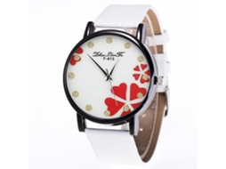 Reloj De Cuarzo Para Mujer Con Correa De Cuero Pu, Dial Redondo Y Strass, Blanco