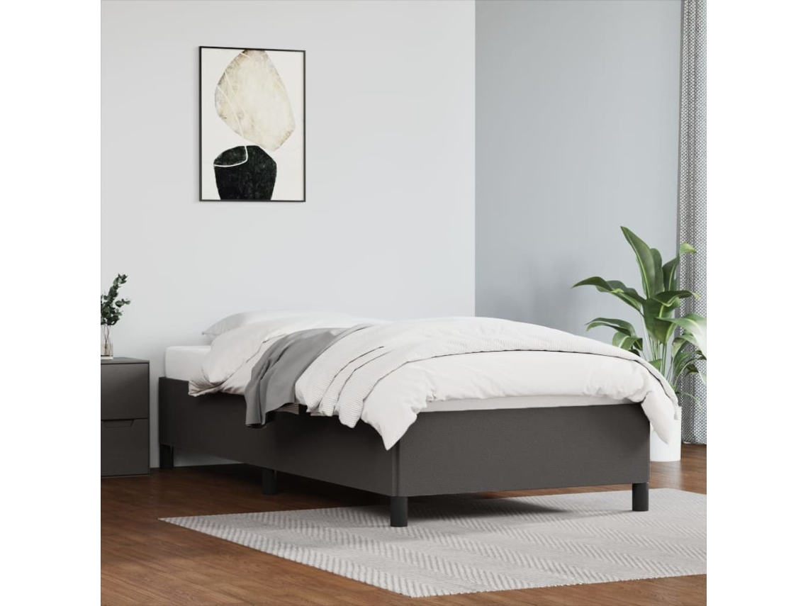 Vidaxl Estrutura De Cama 90x200 Cm Couro Artificial Cinzento