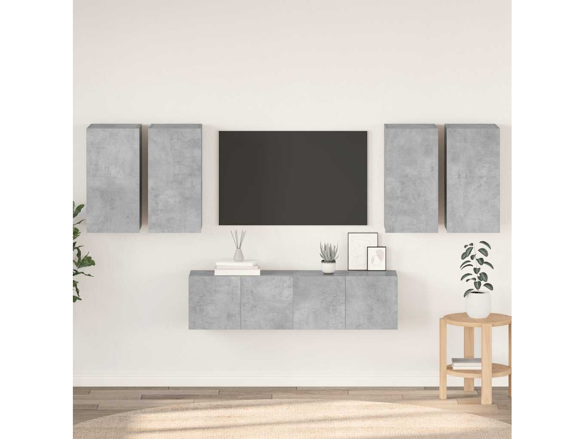 Vidaxl 6 Pcs Conjunto De Móveis De Tv Contraplacado Cinzento Cimento