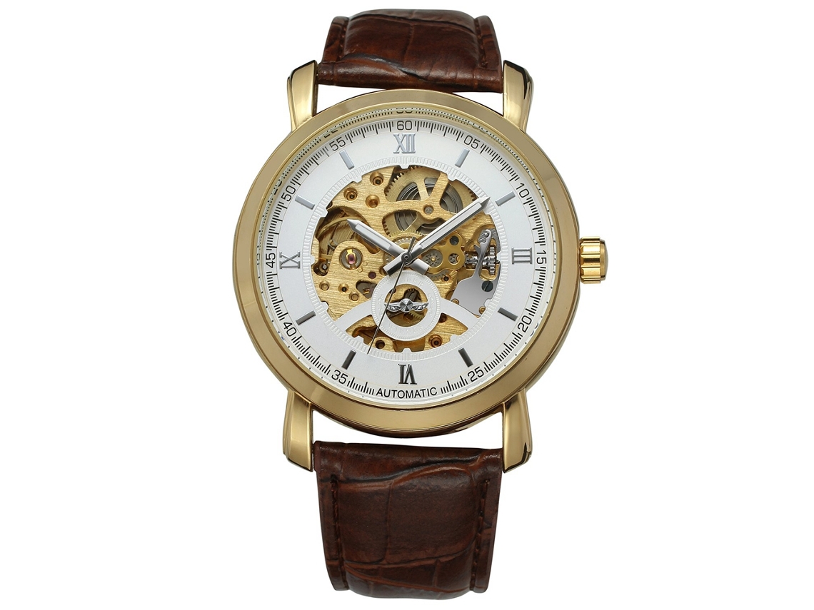Reloj De Pulsera Automático Mecánico Para Hombres Winner Calendar Hollow Plata Blanca