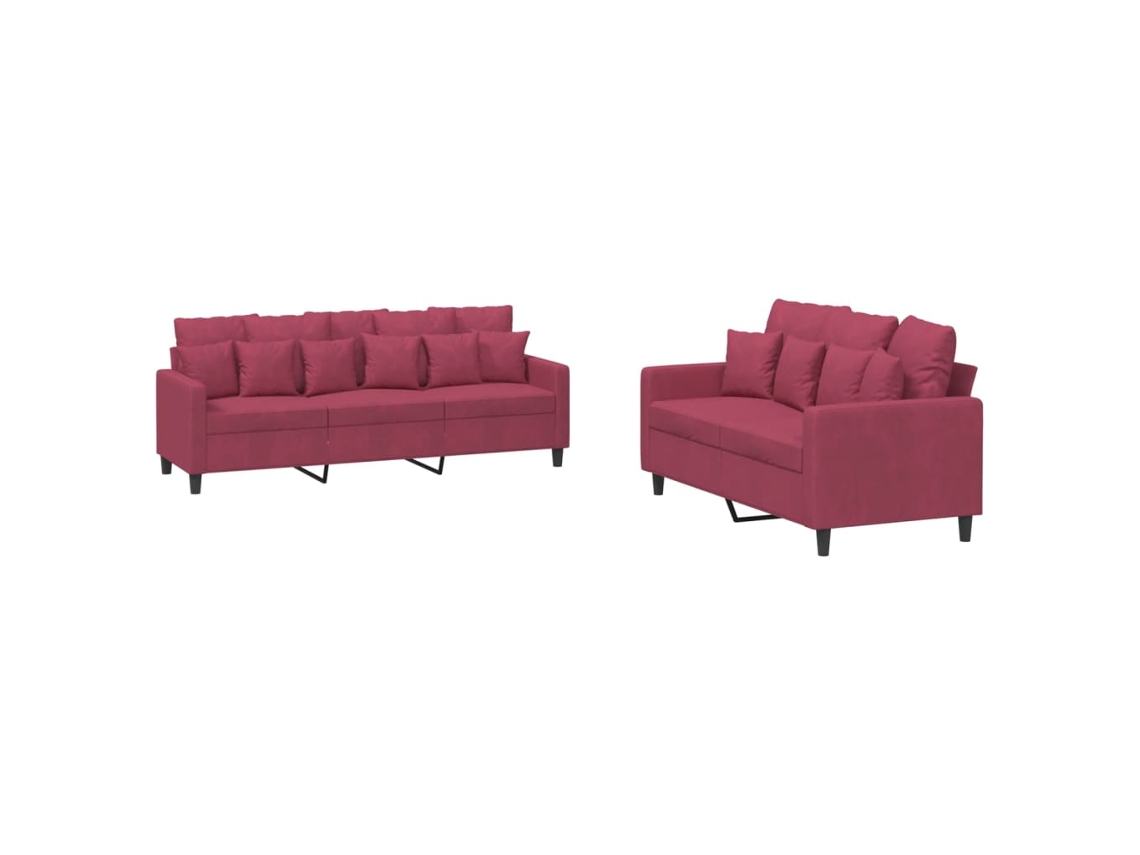 Maison Exclusive - 2 Pcs Conjunto De Sofás Com Almofadões Veludo Vermelho Tinto
