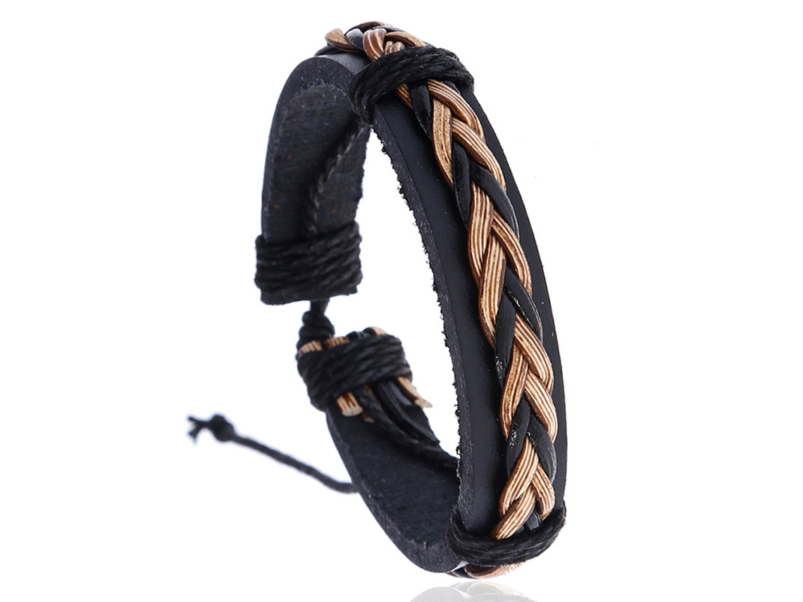 Pulseira De Couro Tecida Simples Ajustável Para Homem