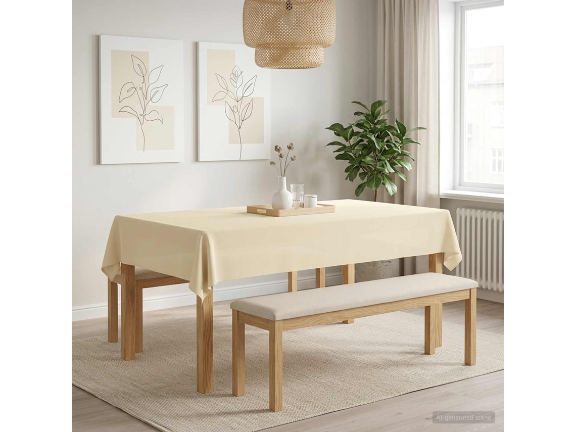 Vidaxl Toalha De Mesa Retangular Branco Creme 140 X 220 Cm Poliéster