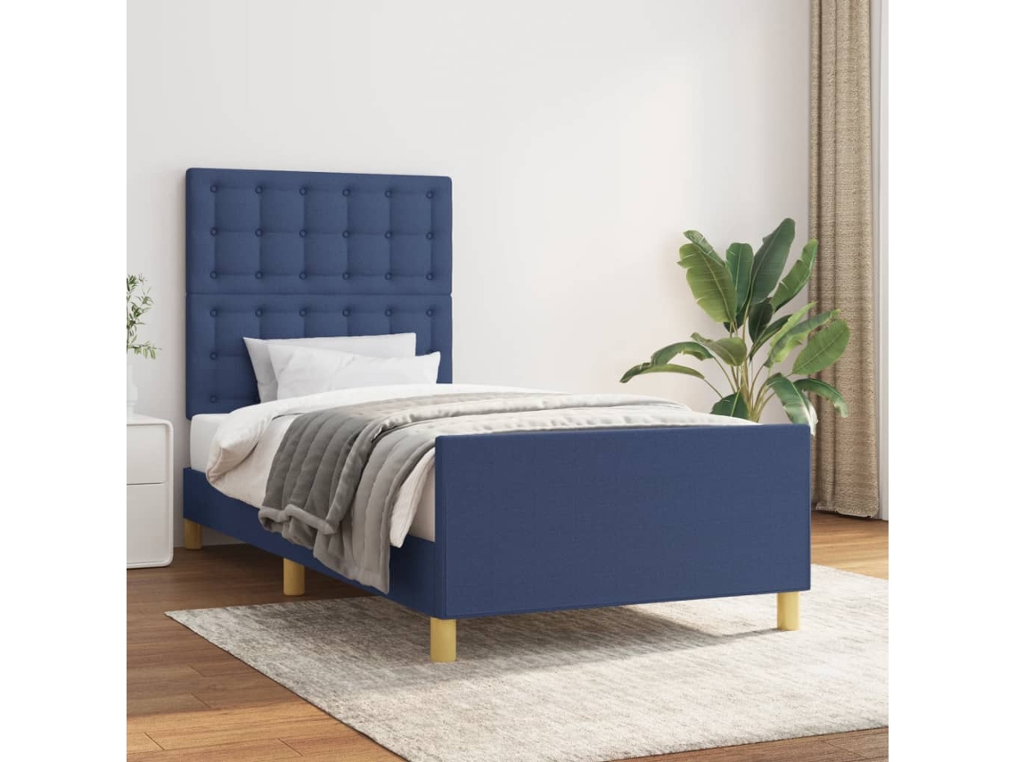 Vidaxl Estrutura De Cama Sem Colchão 100x200 Cm Tecido Azul