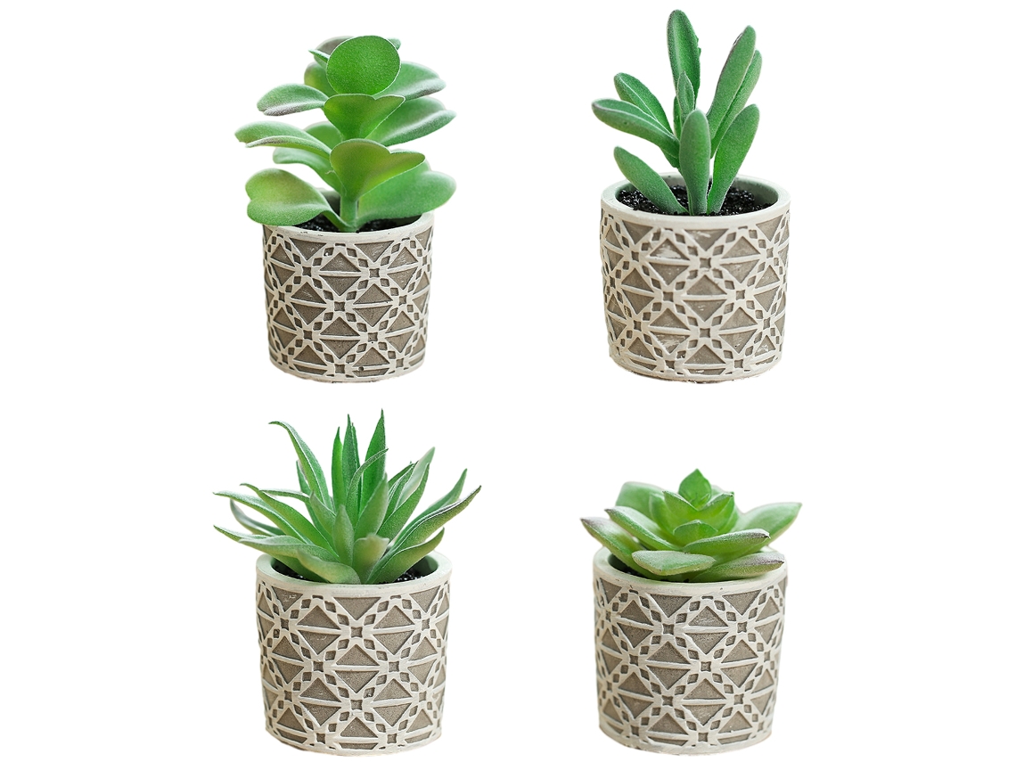 4 Peças de Bonsai Suculentos Simulados Ornamentos Criativos Pequenos Flores em Vasos de Cimento com Plantas Artificiais NEVEANCE