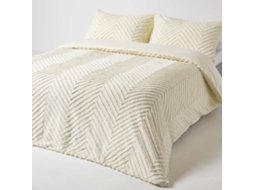 Homescapes Off White Chevron Cotton Tufted Duvet Cover Set, Double