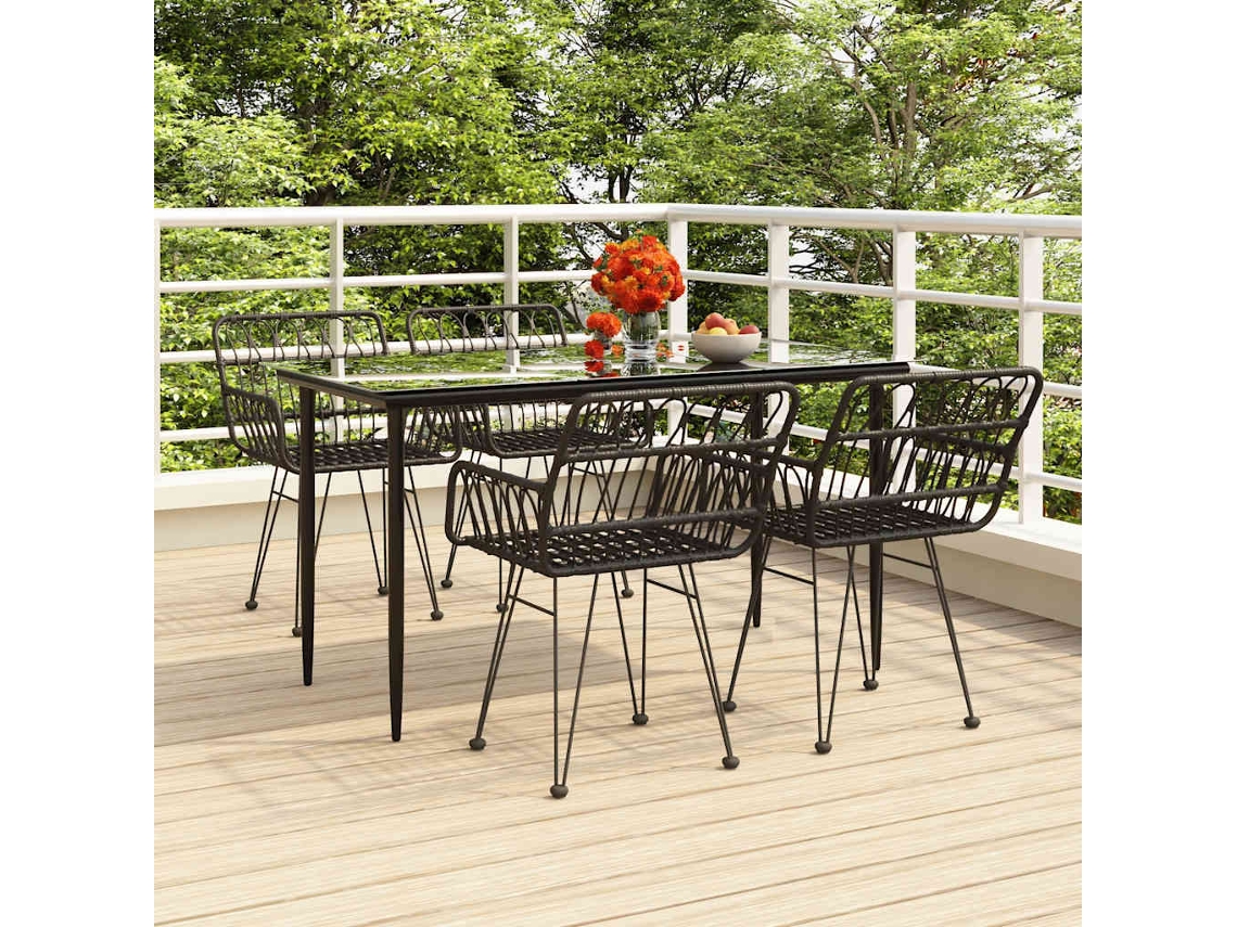 Vidaxl 5 Pcs Conjunto De Jantar P/ Jardim Vime Pe Preto