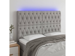 Cabecero con luces LED, tela, 160x7x118/128cm, gris claro