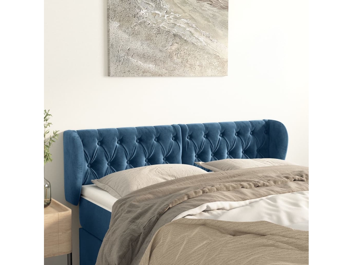 Cabeceira De Camapainel De Cabeceira C/ Abas Veludo 163x23x78/88cm Azul Escuro Lovely Home