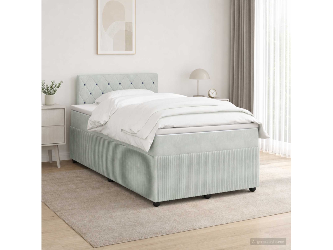 Vidaxl Cama Box Spring Com Colchão Cinzento-claro 120 X 200 Cm Veludo