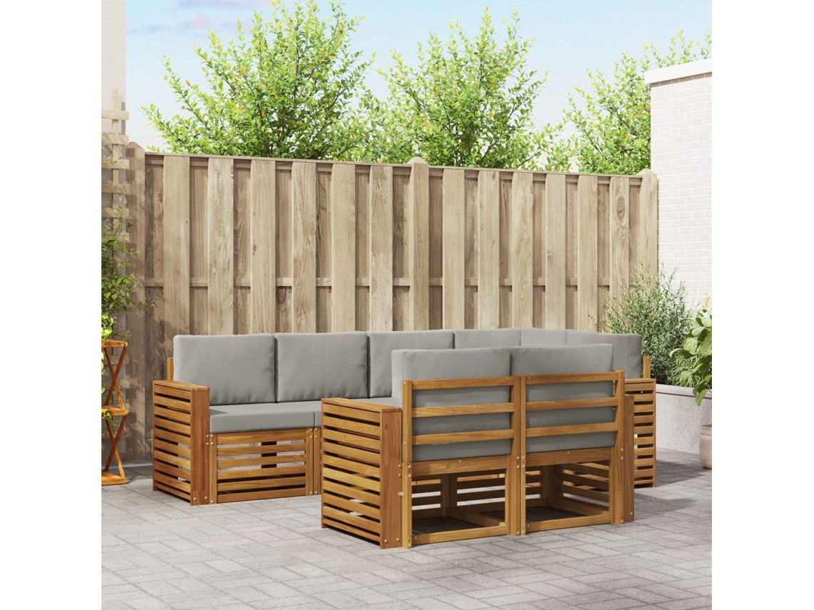 Vidaxl Conjunto De Sofás Para Exterior 7 Unid. Cinza Natural E Claro
