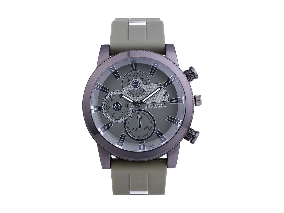 Relógio de pulso masculino de quartzo casual simples com pulseira de silicone (verde militar)