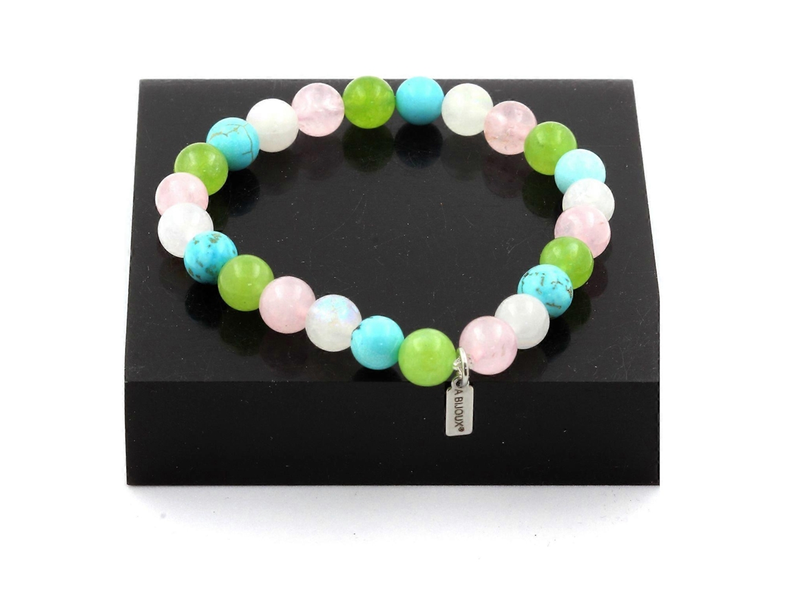 Pulseira Com Contas De Peridoto, Pedra Da Lua, Quartzo Rosa E Turquesa De 8 Mm Nostalgia88