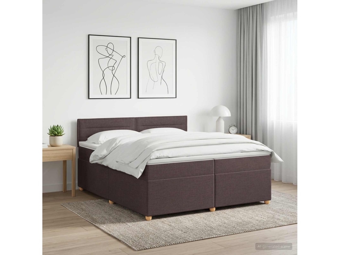 Vidaxl Cama Box Spring Com Colchão Marrom Escuro 200 X 200 Cm Tecido
