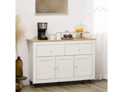 Aparador Móvel Auxiliar De Cozinha Com 2 Gavetas 3 Portas E Prateleira Ajustável Móvel De Tv De Até 50 Polegadas 117x35x80 Cm Branco E Madeira