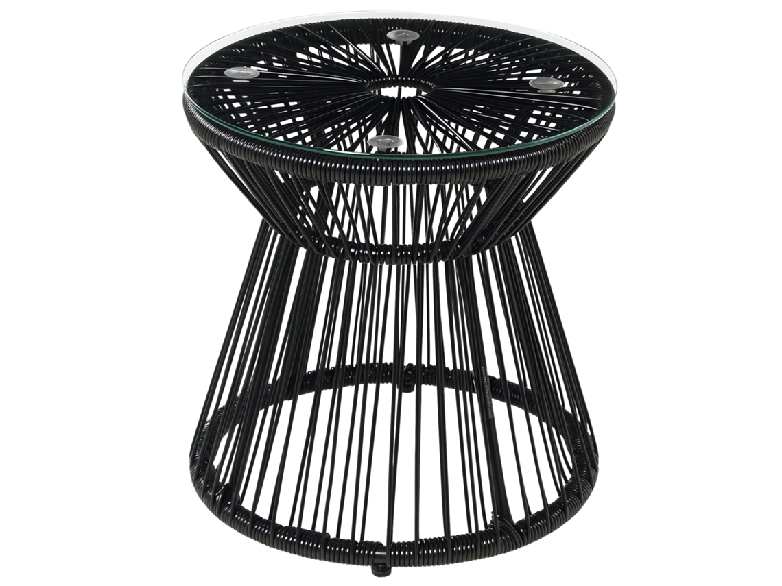 Mesa Jardim Boho Rattan Pe Resistente Intempéries 40x40x42 Cm Preta