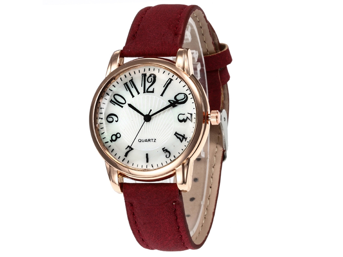 Relógio de Pulso Feminino de Quartzo com Pulseira de Couro Pu Estilo Fashion Rosa